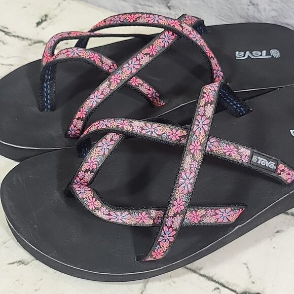 Teva Mandalyn Ola Wedge Sandals Black Pink US 10 Womens Platform Flip-Flops New - Picture 2 of 8